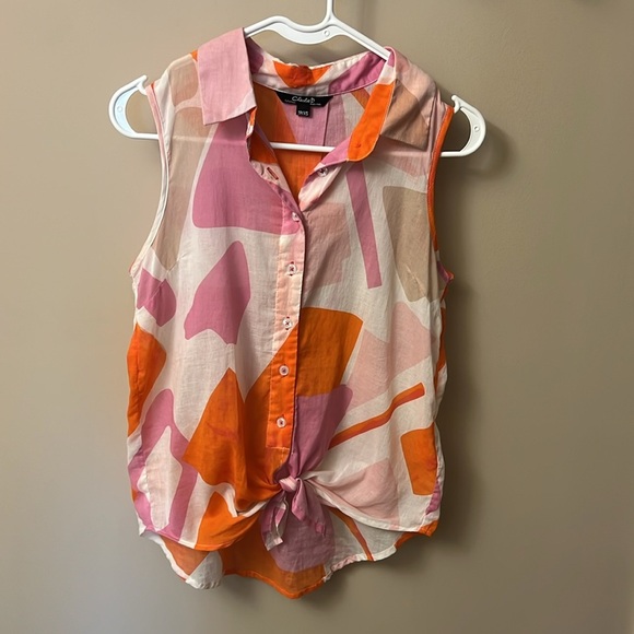CHARLIE B sleeveless voile printed top in punch size XS - Picture 3 of 9